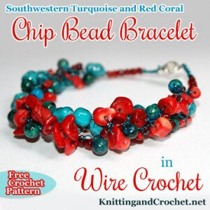 Southwestern Turquoise and Red Coral Chip Bead Bracelet: Free Crochet Pattern