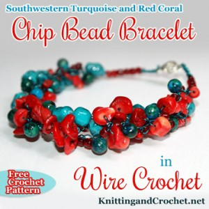 DIY Southwestern Turquoise and Red Coral Wire Crochet Bracelet Pattern