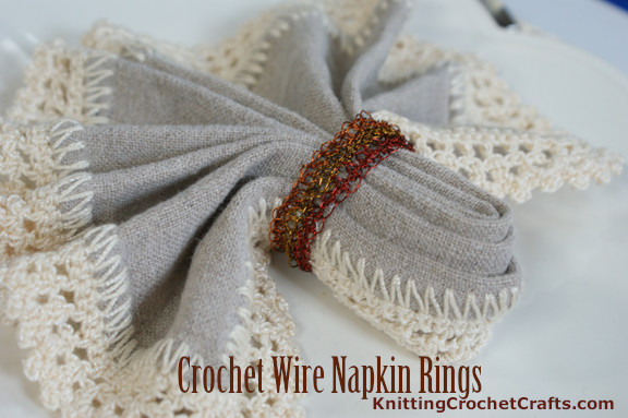 Linen and Lace Napkin Folded Neatly in a Wire Crochet Napkin Ring