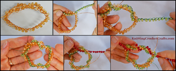 Work-In-Progress Pictures Showing How I Finished the Beaded Christmas Napkin Ring