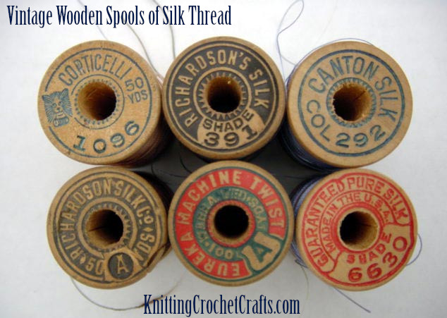 Vintage Wooden Spools of Silk Thread