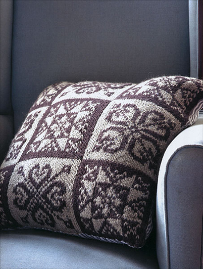 Icelandic  Pillow Knitting Pattern. The knitting pattern for this pillow is available in Martin Storey's Afghan Knits book. Trafalgar Square Books is the publisher. 