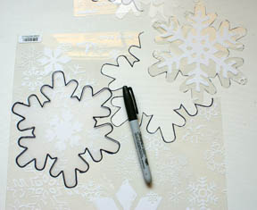 Snowflake-Shaped Page For the Ski Vacation Scrapbook Mini Album, Made From a Hambly Snowflakes Clear Overlay Transparency.