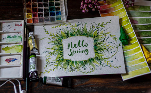 Spring Crafts: Spring-Themed Illustration With Brush Lettering -- Photo Courtesy of Elena Mozhvilo