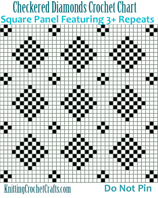 Version 2 of the  Checkered Diamonds Crochet Chart -- Slightly More Than 3 Repeats