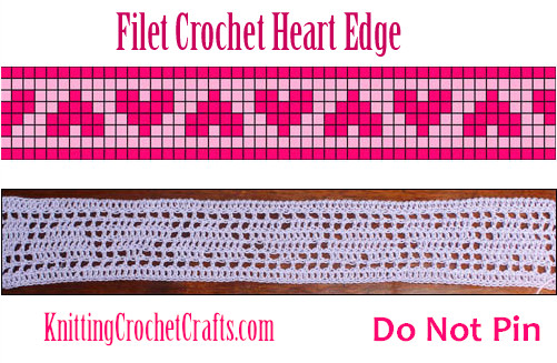 Filet Crochet Heart Edging: Free Pattern. Photo and Chart © Amy Solovay.