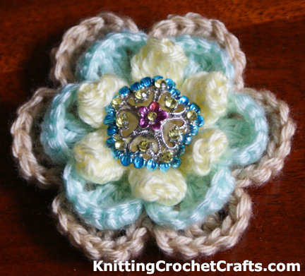 Layered Crochet Rose With Fancy Button in the Center