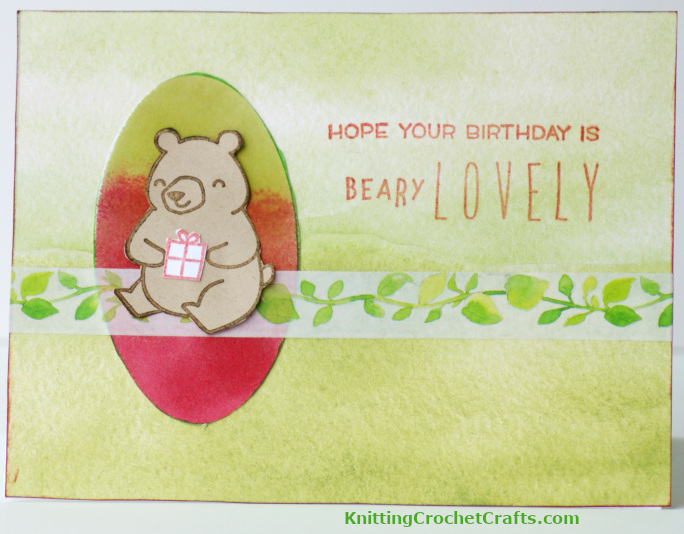 Bear Themed Birthday Card Featuring Ink Blending, Washi Tape and Craft Supplies by Lawn Fawn. Card design by Amy Solovay.