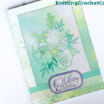 Turquoise, Aqua, Yellow and Green Colored Birthday Card Featuring a Floral Bouquet Stamped Image by Hero arts.