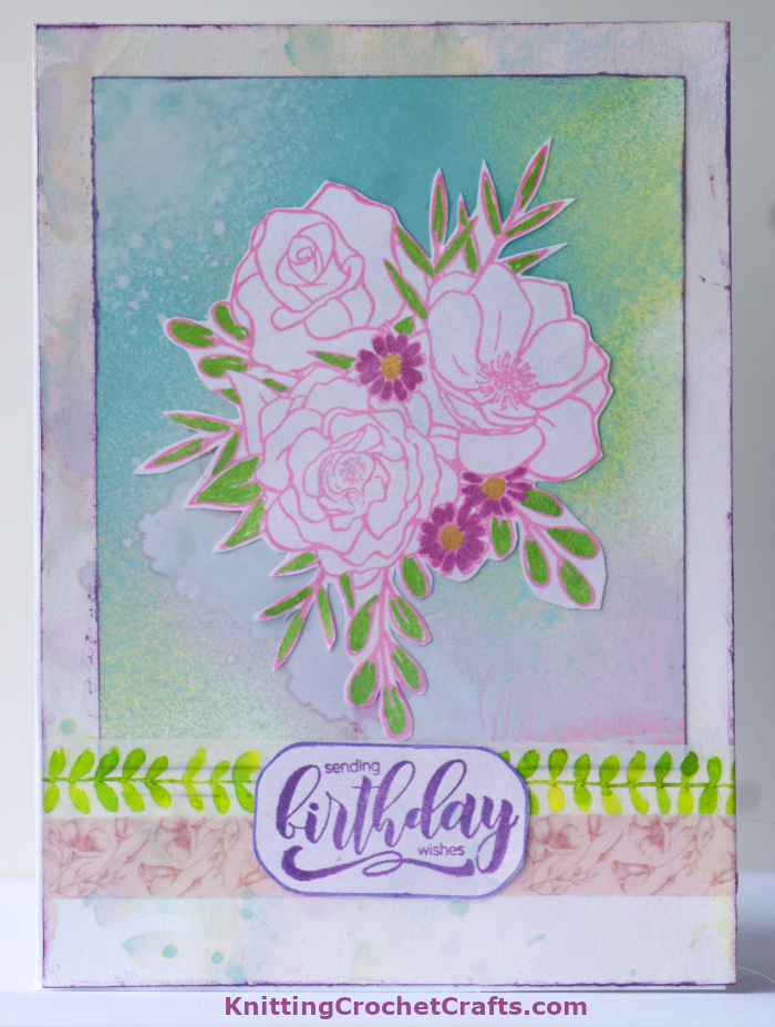 Birthday Card Making Idea Featuring a Floral Bouquet Image, Ink Blending and Washi Tape Border