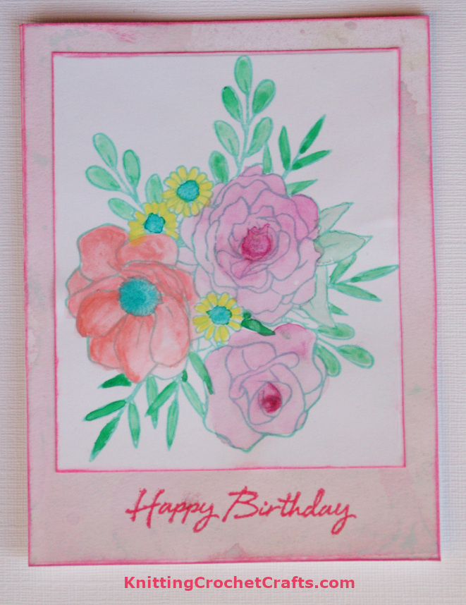 Birthday Card Making Idea Featuring a Hand Stamped, Watercolor Painted Floral Bouquet and an Ink Blended Background. The Floral Bouquet Stamp Is by Hero Arts.