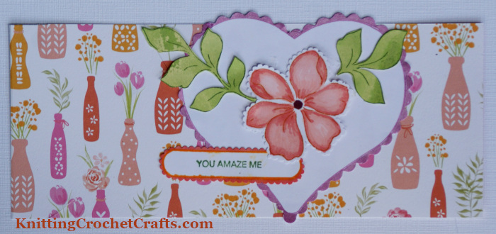 Handmade Slimline Greeting Card Featuring Vases of Flowers. Stamps and Supplies Are by Pinkfresh Studio.