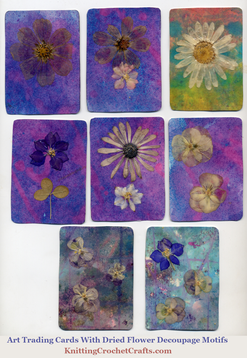 Dried Flowers Crafts: Art Trading Cards With Dried Flower Decoupage Motifs