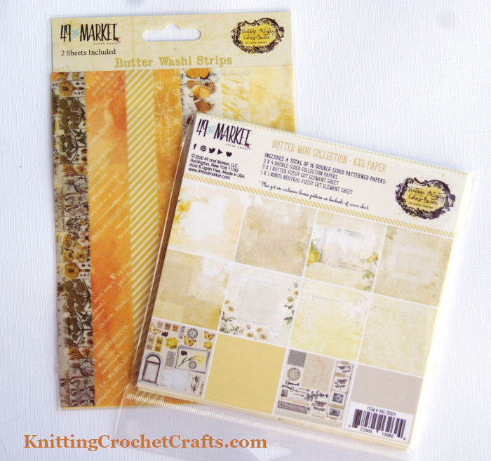 Patterned Scrapbooking Paper and Washi Tape From the Vintage Artistry Colors: Butter Collection by 49 and Market, Designed by Katie Pertiet