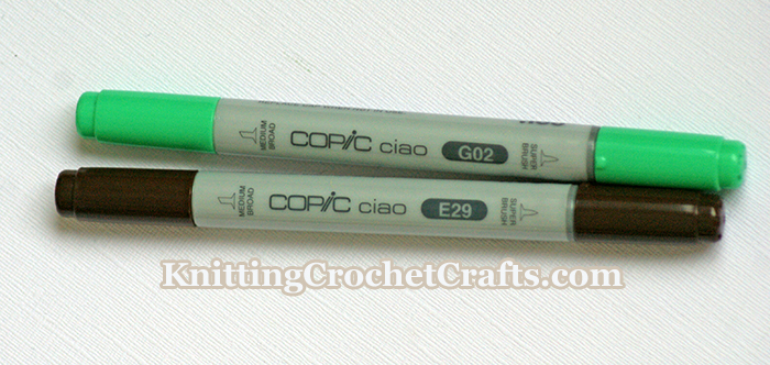 Copic Ciao Markers in Spectrum Green and Burnt Umber