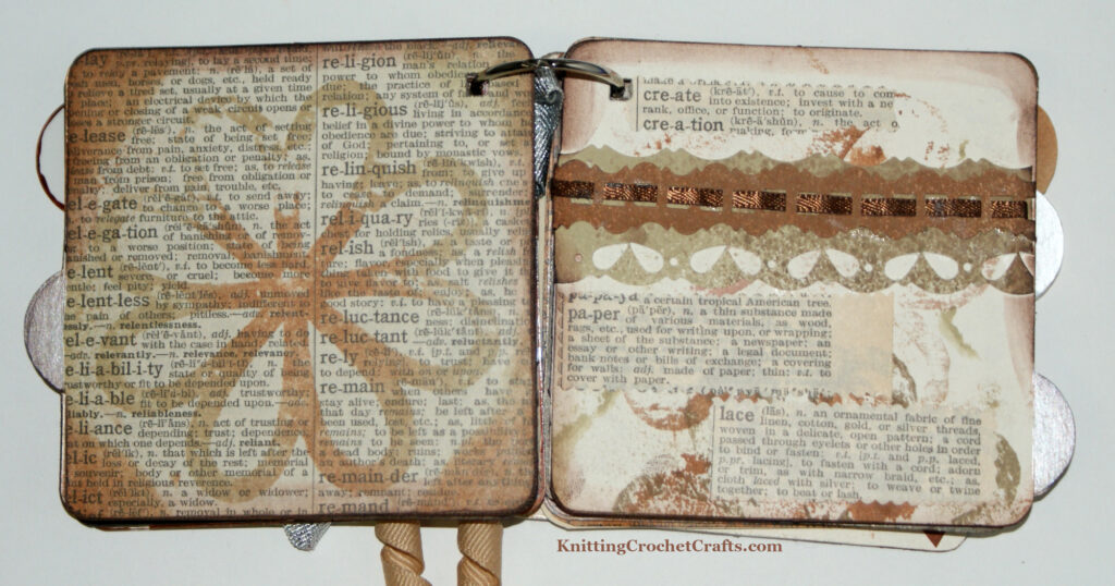 Bits & Pieces Mixed Media Art and Scrapbooking Album Featuring Upcycled / Recycled Dictionary Pages and Paper Lace Punch Art