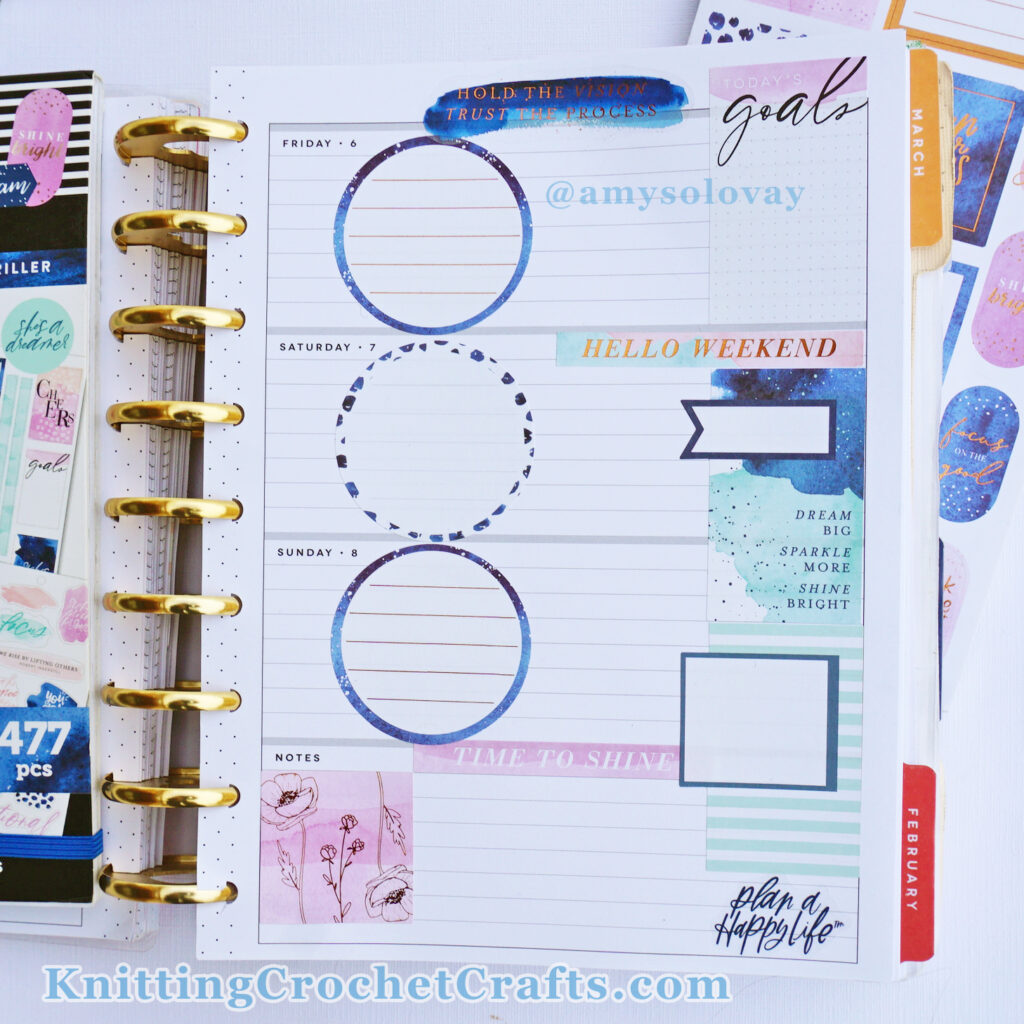 Happy Planner Horizontal Layout for January 6, 2023 Featuring Stickers from the Year to Shine Goals Sticker Book