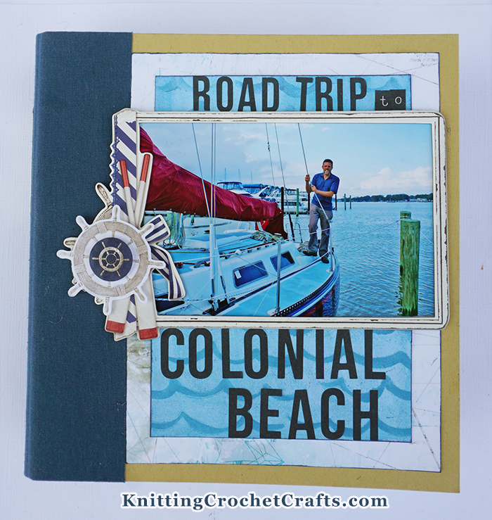 Road Trip to Colonial Beach 6x8 Scrapbook Album -- The album is a decorated Sn@p! binder by Simple Stories. The front cover of the album is embellished with scrapbooking supplies from the Simple Vintage Seas collection designed by Katie Pertiet for Simple Stories. The interior pages of the album include papers and embellishments from several different Simple Stories collections: Simple Vintage Seas, Color Vibe, and Let's Go!