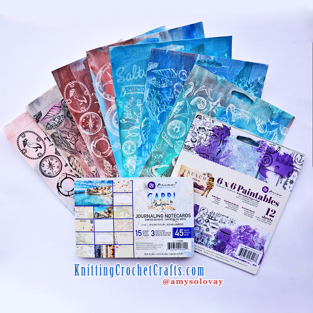 Travel Themed Scrapbooking Supplies Designed by Frank Garcia for Prima Marketing: 6x6 Paintables Watercolor Paper from the French Riviera Collection Plus 4x6 Journaling Cards from the French Riviera Collection and the Capri Collection