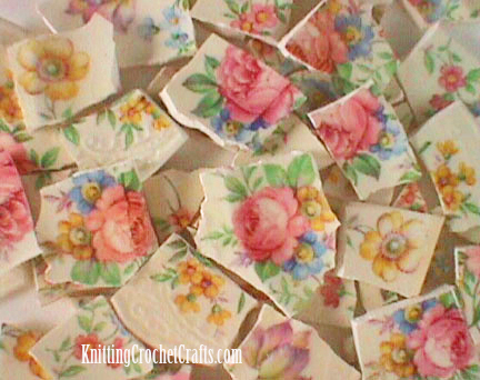 Floral Mosaic Tiles Hand Cut From Vintage Papoco Plates