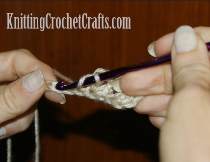 Next, you're going to work another v stitch. Yarn over hook to begin the first double crochet in the v stitch...