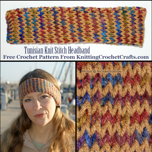 Tunisian Knit Stitch Headband Crocheted With Variegated Yarn: Free Crochet Pattern