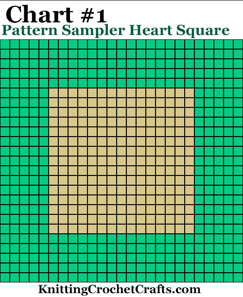 Chart #1 for Crocheting the Pattern Sampler Heart Square. This chart is  copyright Amy Solovay. All rights reserved. Do not post on other blogs, forums, websites or social media networks. Do not pin on pinterest or similar photo sharing websites.