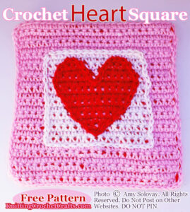 A Red, Pink and White Version of the Crochet Heart Square; This Colorway Is Ideal for Valentine’s Day Projects, But You Can Also Use Any Colors You Like to Make All-Occasion Designs.