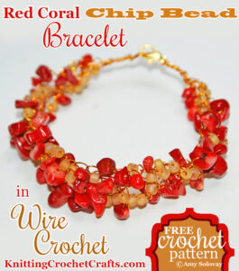 Red Coral Chip Bead Crochet Bracelet: Free Pattern
