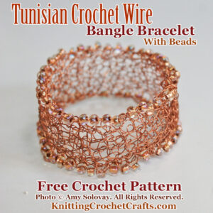 Tunisian Crochet Wire Bangle Bracelet With Beads