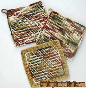 Earthtone Ombre Crochet Potholders and Dishcloth: Free Crochet Patterns