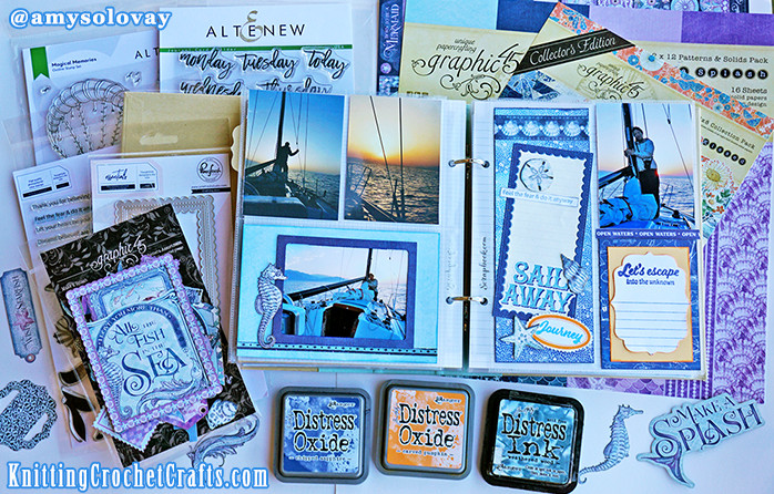 6x8 Sailing Themed Pocket Page Scrapbooking Layout Featuring Supplies by Graphic 45, Altenew, Pinkfresh Studio, Simple Stories and Tim Holtz for Ranger Industries