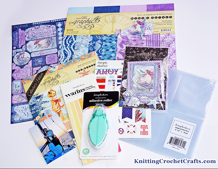 Craft Supplies for Making a 6x8-inch Pocket Page Scrapbooking Layout Featuring a Sailing Photo and Ocean-Themed Scrapbooking Supplies