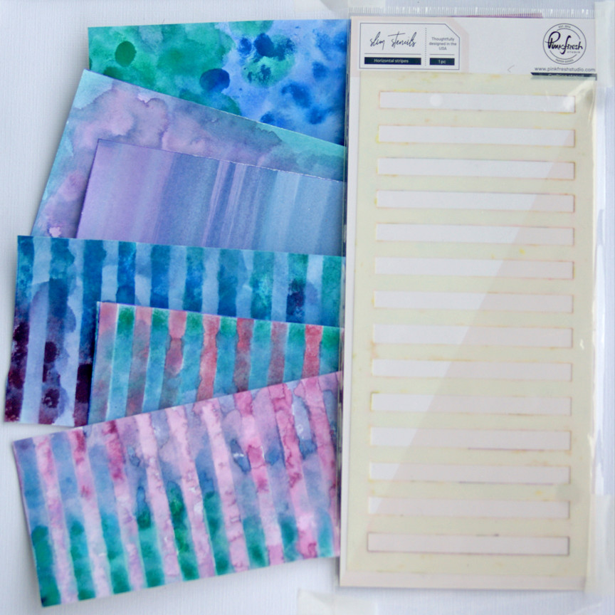 Ink Blended Papers Made With the Vertical Stripes Slimline Stencil by Pinkfresh Studio
