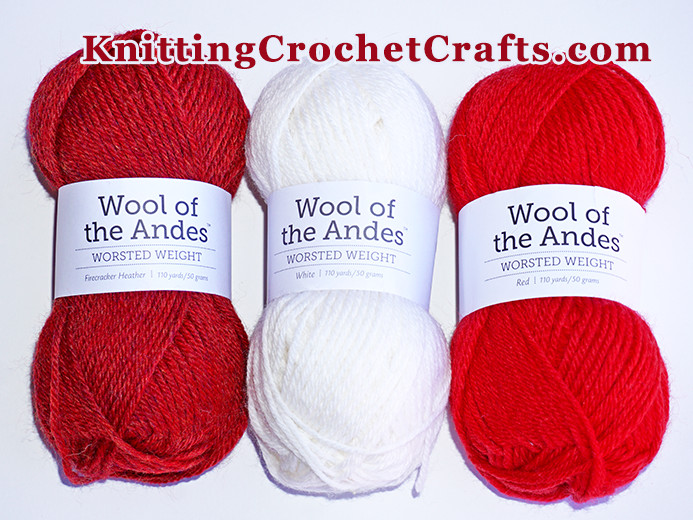 Wool of the Andes Worsted Weight Yarn by Knitpicks in the Firecracker Heather, White and Red Colors