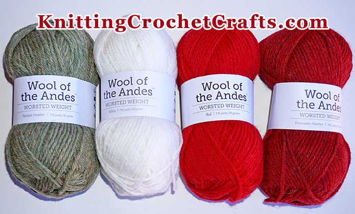 Wool of the Andes Yarn by Knitpicks in Christmas Colors: Pampas Heather, White, Red, and Firecracker Heather