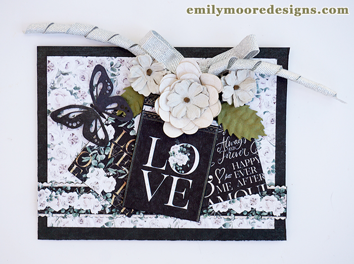 Love-Themed Wedding Card Making Idea; This Wedding Card Features a Gift Card Holder Inside. You Can Make the Gift Card Holder Using a Die by Emily Moore Designs.