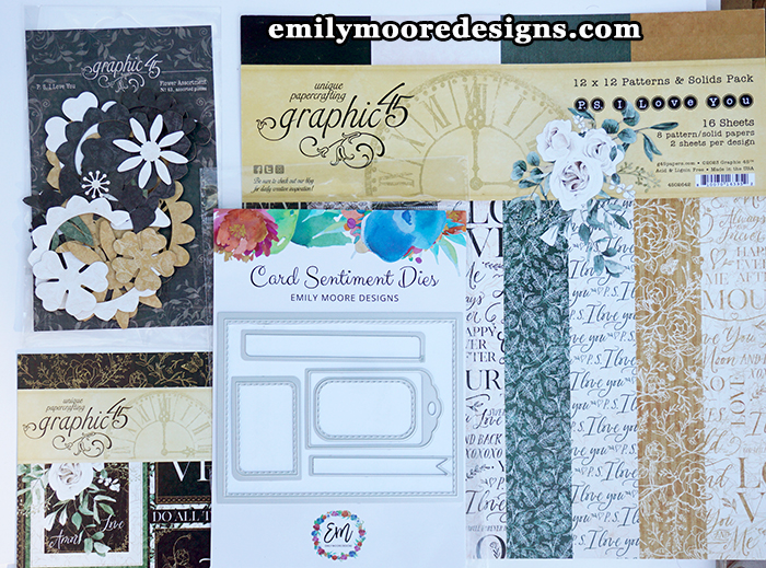 Craft Supplies You'll Need for This Card Making Project Include a Die Cutter, Dies, Patterned Papers, Paper Flowers, and Adhesive. I've Used Patterned Papers From Graphic 45's PS I Love You Collection. 