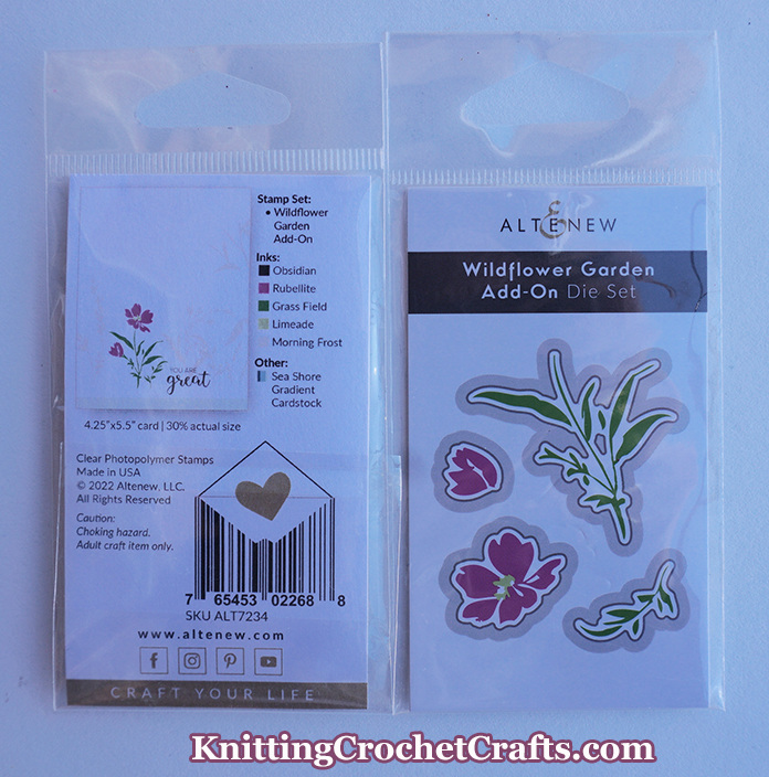 Altenew is best known for selling floral stamp sets. Pictured here are the Wildflower Garden Add-On Stamp and Die Sets by Altenew