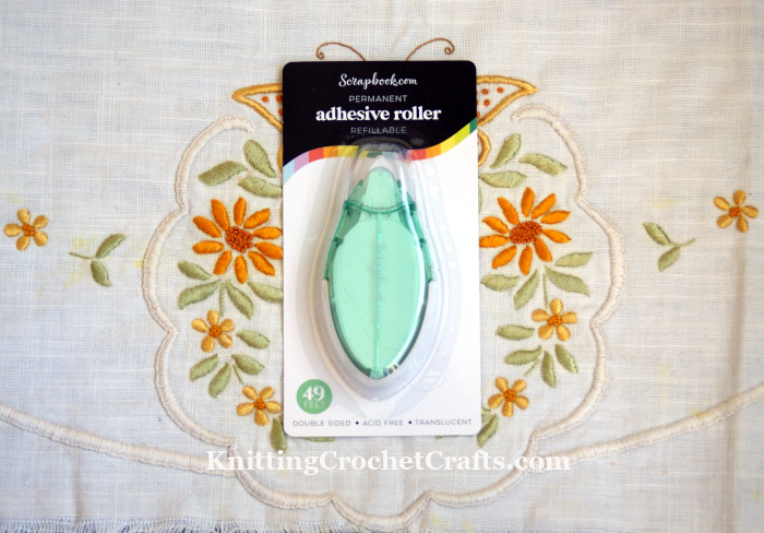 Permanent Adhesive Roller by Scrapbook.com, Pictured on a Vintage Embroidered Linen Tablecloth