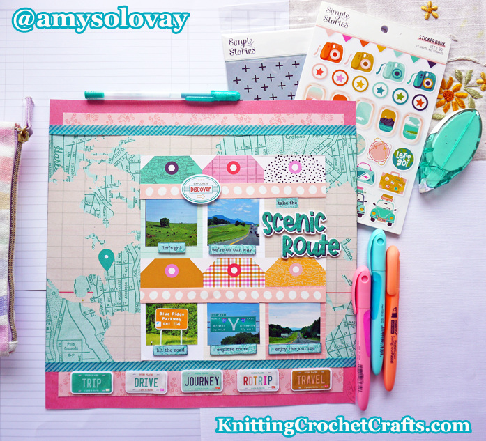 Scrapbook.com's Adhesive Roller Pictured With a 12x12 Travel-Themed Scrapbooking Layout