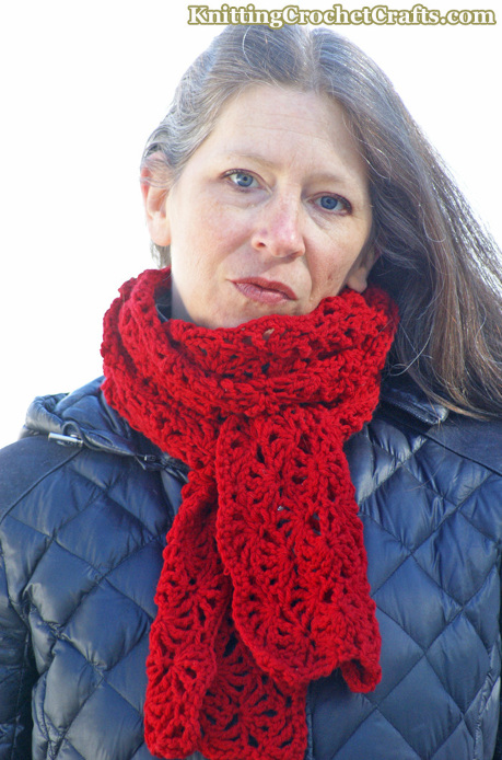 There Are Multiple Ways You Could Crochet the Lacy Treble Shell Stitch Scarf. This Photo Shows You How It Looks If You Crochet This Pattern In A Solid Color. To Make A Version That Looks Like This, Simply Ignore All the Instructions for Color Changes.