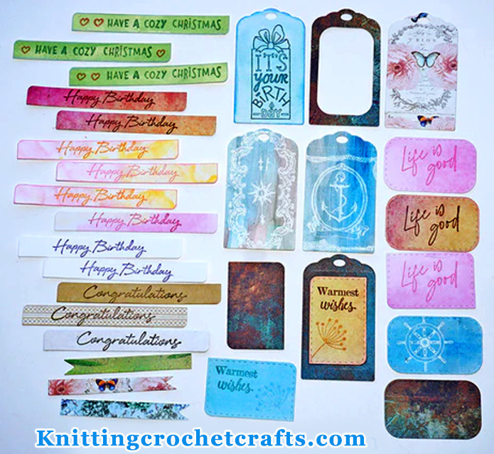 Hand Stamped and Die Cut Card Sentiments and Embellishments -- Stamps are by Lawn Fawn, Hero Arts, Gina K Designs and the Stamping Village. Dies are by Emily Moore Designs.