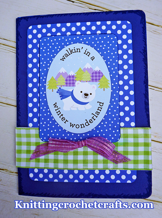 Winter Greeting Card Featuring Supplies by Doodlebug Designs: Cute Polar Bear Walking in a Winter Wonderland