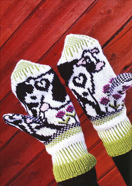 Cow Patterned Knitted Mittens by Jorid Linvik, From Jorid Linvik's Big Book of Knitted Mittens Published by Trafalgar Square Books -- Photo Courtesy of Trafalgar Square Books