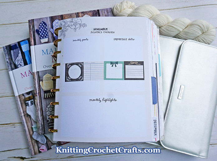 November Planner Layout Pictured With  Maja's Swedish Mittens and Socks, Two Scandinavian Knitting Pattern Books Published by Trafalgar Square Books