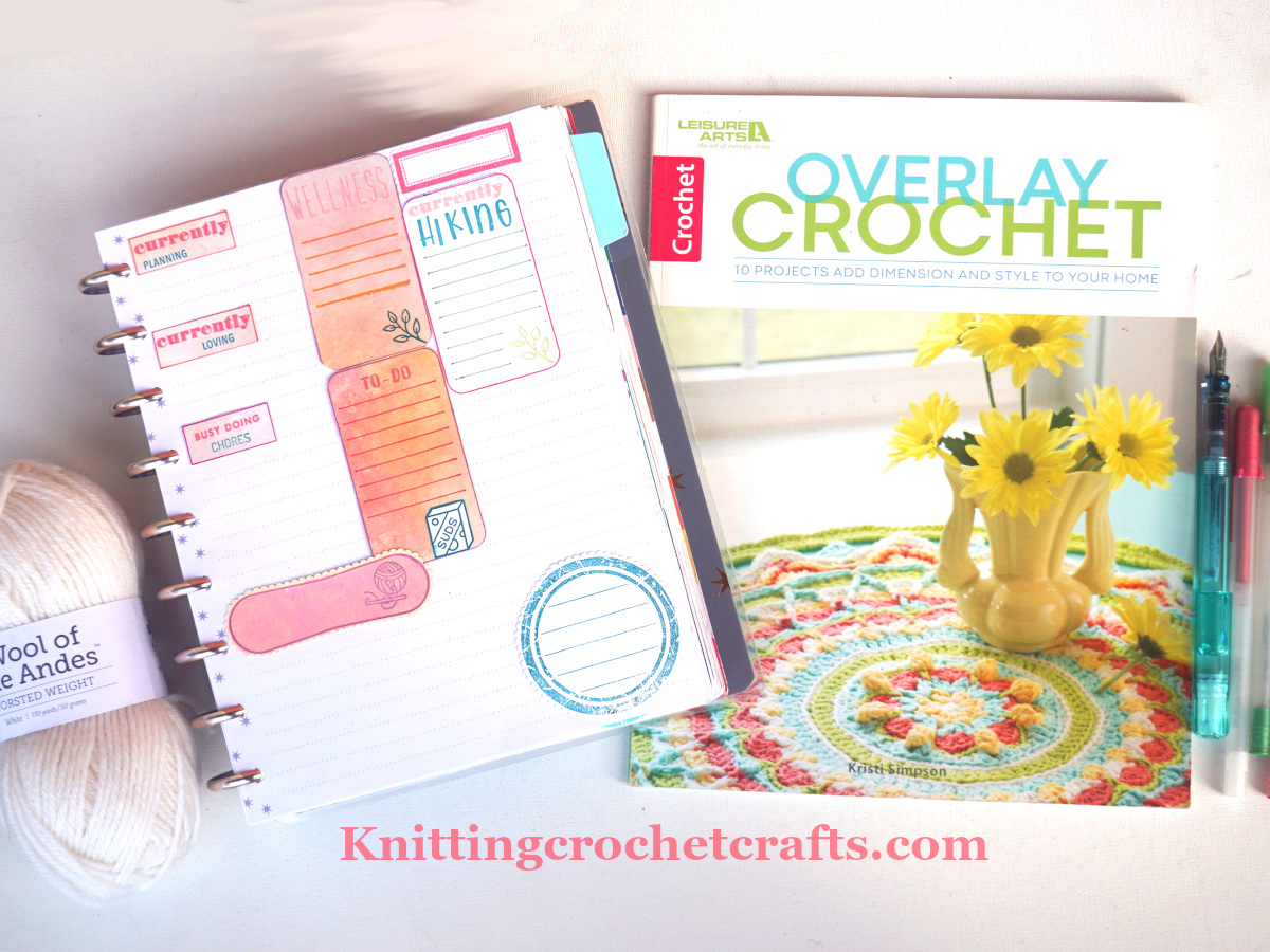 Overlay Crochet Book Pictured With Wool Yarn and Other Craft Supplies