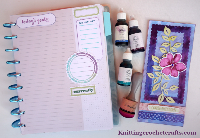Daily Planner Layout Pictured With Handmade Greeting Card and Pinkfresh Studio Reinkers