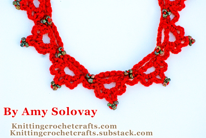 Red Colorway of the Elegant Trios Bead Crochet Necklace Pattern by Amy Solovay