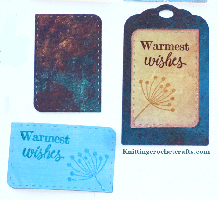 To make tags like these, you can use Gina K's Fancy Flowers stamp set plus the Card Sentiment Dies by Emily Moore Designs.